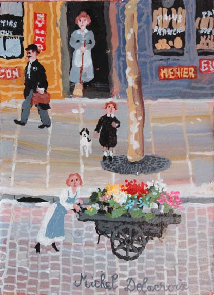 Eugénie la fleuriste, 2016, 4x5.75 (10.5x14.5cm), Acrylic on board