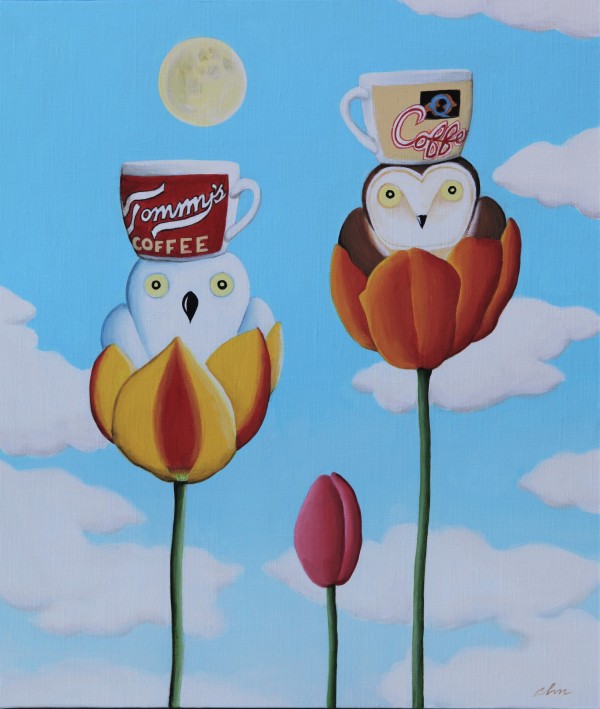 Tulip and Owls,45x53cm, acrylic, 2017