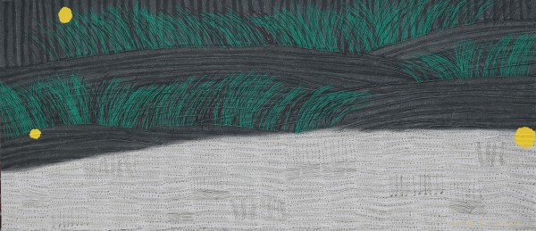 언덕길 가을 65x130cm, 캔버스에 한지 흙과 채색, 2018