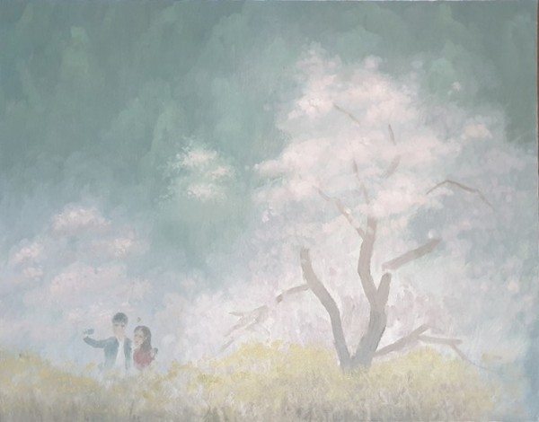 김동철, 벚꽃 - 개나리, Oil on Canvas, 53x45cm, 2020