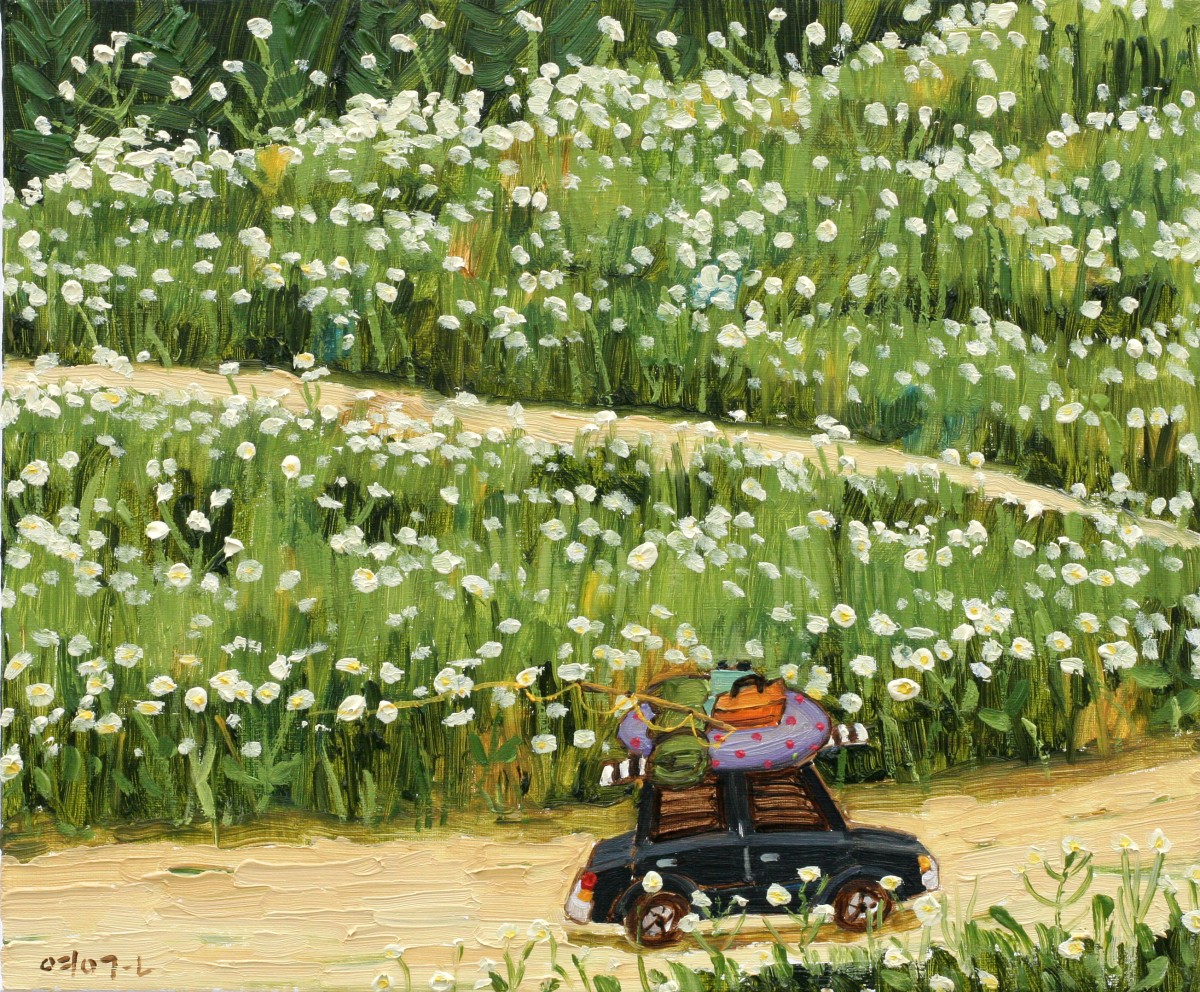 전영근, 들꽃이 핀 풍경, 37.9x45.5cm, Oil on canvas, 2021