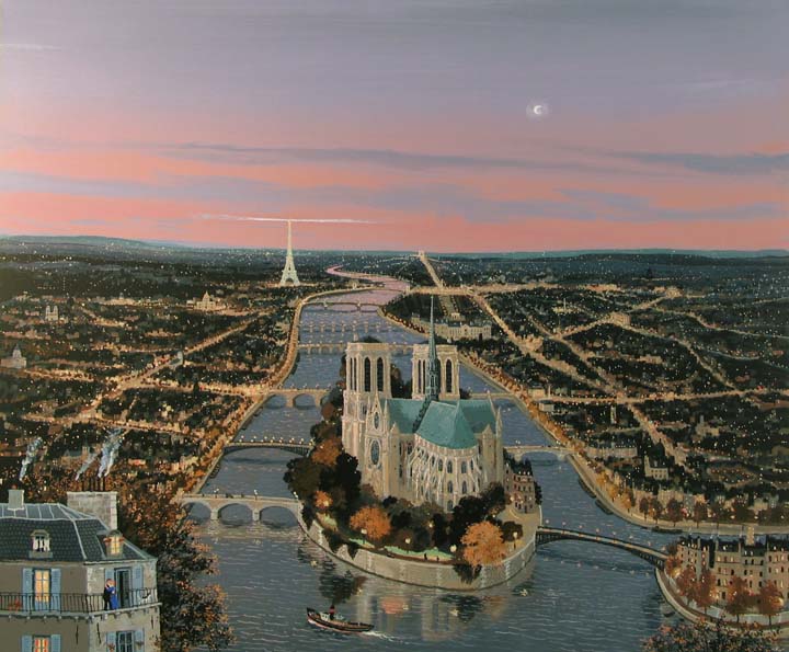 Coeur de Paris au ciel rose, 87x73.5cm, Serigraph on canvas-paper, 1998