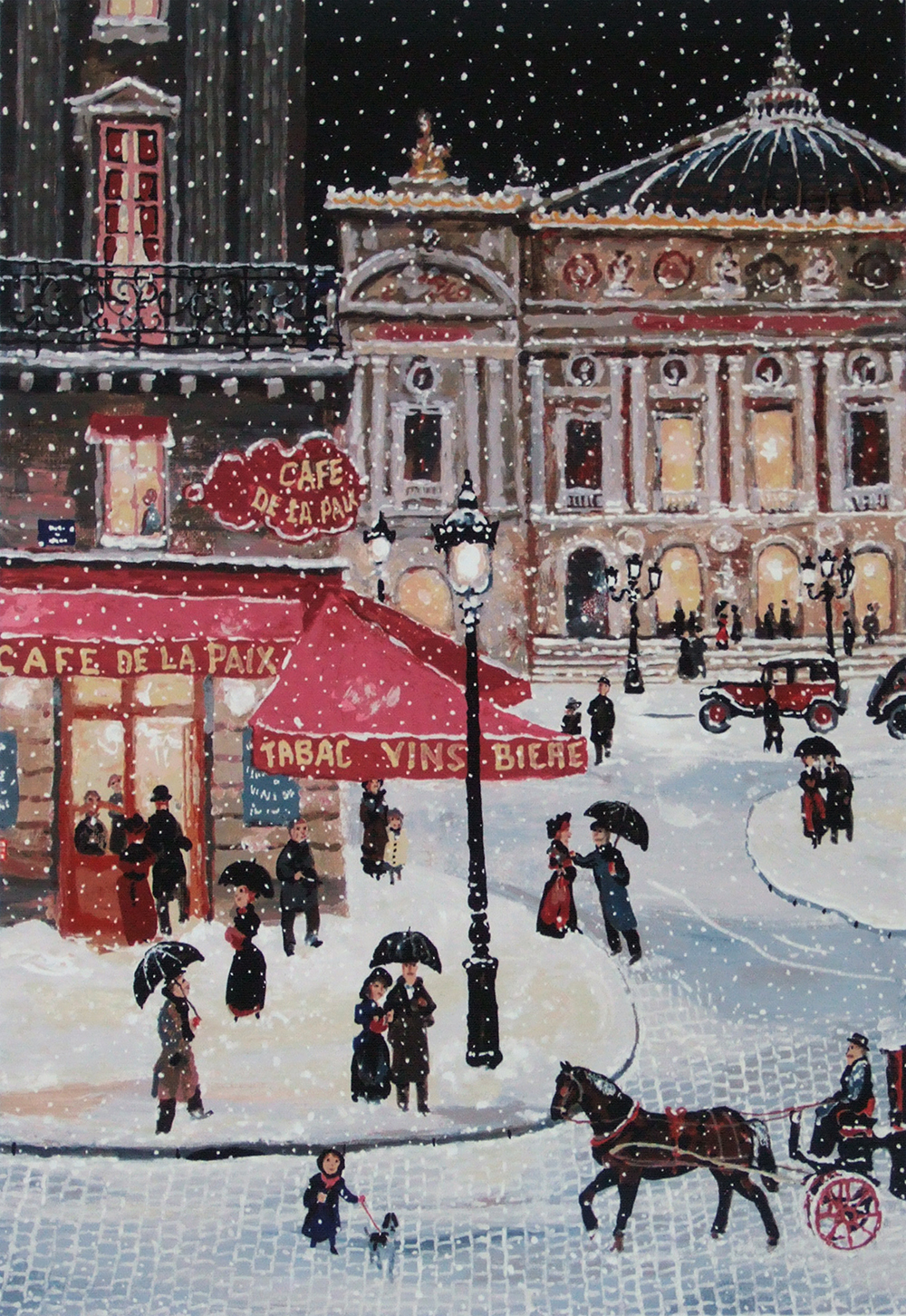 Soir de neige place de L'Opera, 31x45, Serigraph on paper, 2014