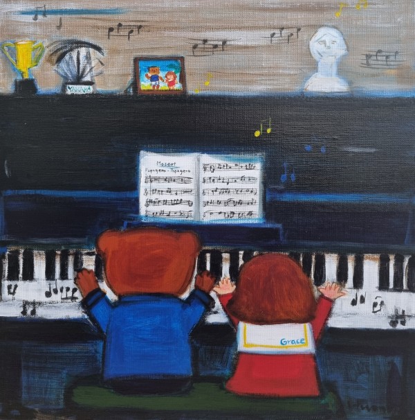 황미영, Piano duet, 37.9x37.9cm, Acrylic on canvas, 2022