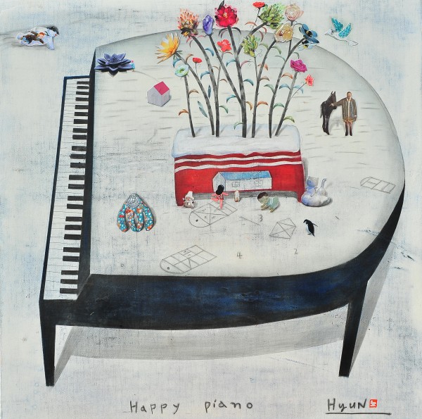 노충현, Happy piano , 50x50cm, Mixed media on canvas, 2014