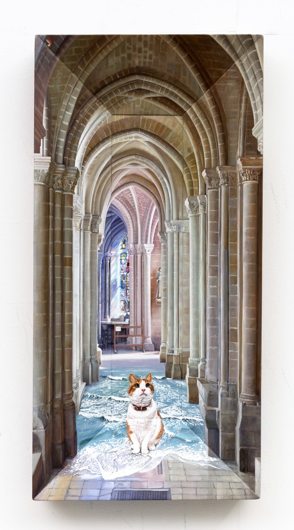 이경미, Nana in Cathedral_Notre-Dame de Senlis, 30x60x6.5cm, Oil on constructed birch panel, 2023