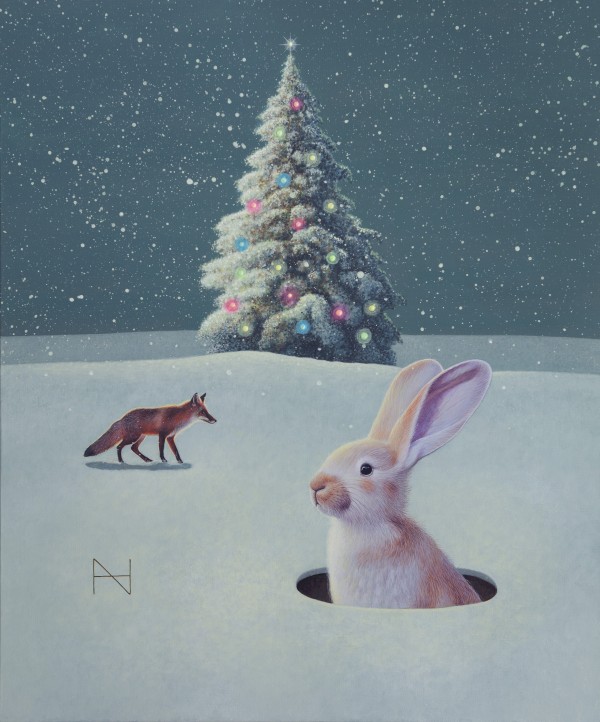 송형노, Rabbit into the hole(Merry Christmas), 72.7x60.6cm, acrylic on canvas, 2024.