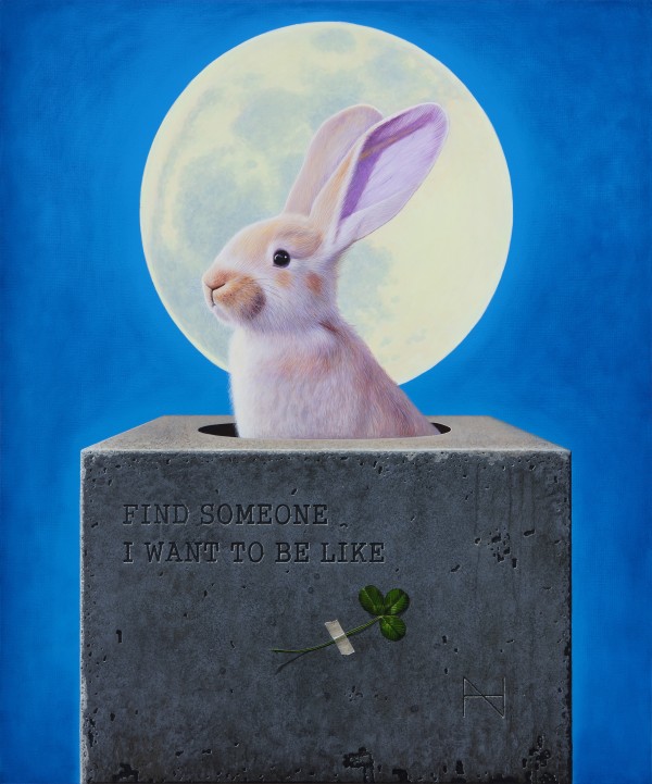 송형노, Rabbit into the hole (full moon and dream box), 72.7x60.6cm, oil and acrylic on canvas, 2024.