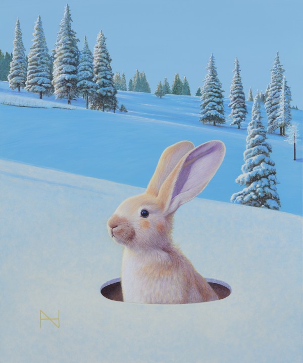 송형노, Rabbit into the hole(winter mountain), 72.7x60.6cm, acrylic on canvas, 2024.