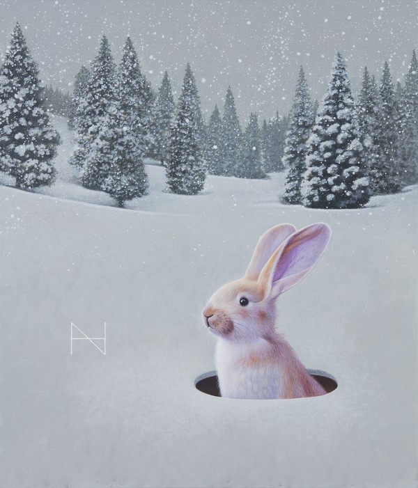 송형노, Rabbit into the hole(winter), 53X45.5cm, acrylic on canvas, 2024