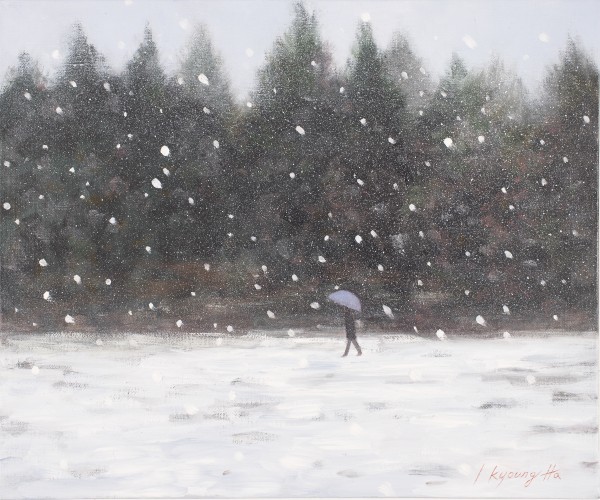 하이경, 눈 길을 걸으며(Walking in the snow), oil on canvas, 37.9x45.5cm. 2023