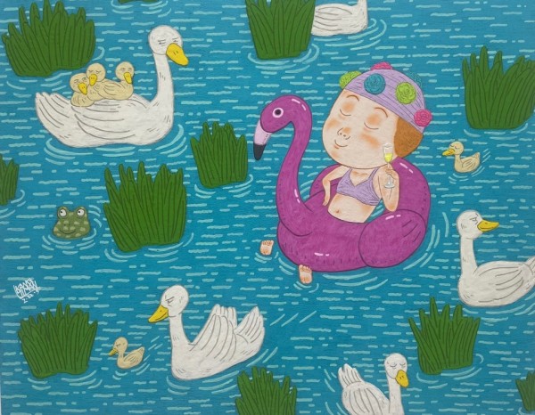강지만, My garden, 58x73cm, 장지위에 돌가루와 분채, 2022