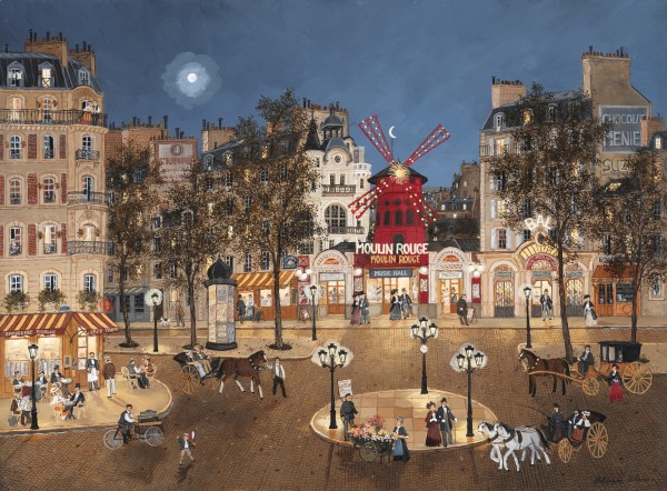 Fabienne Delacroix, Le Moulin Rouge et la Place Blanche (물랭 루즈와 블랑슈 광장), 54x73cm acrylic on board, 2025