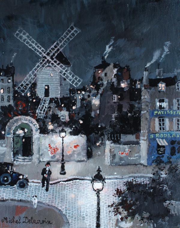 Michel Delacroix, Michel Delacroix, Moulin de la Galeite de nuit (밤의 물랭 드 라 갈레트), 30x24cm, acrylic on board, 2023