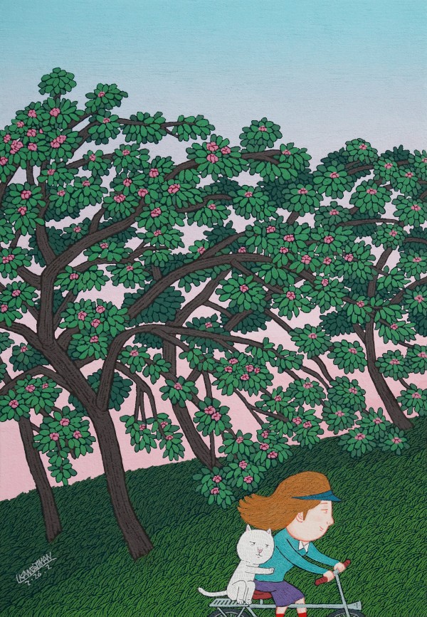 강지만, 마실, 55x38x3cm, 장지 위에 돌가루와 분채, 2026