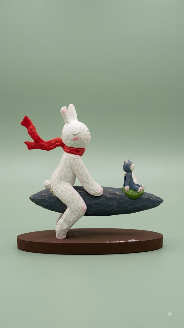 김종선, 바위를 타고있는 토끼와 고양이, 30x12x30cm, 2026