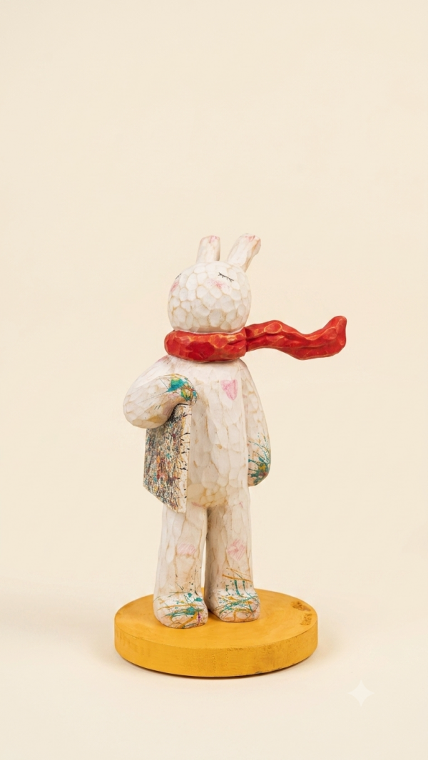 김종선, 잭슨폴록의 그림을 들고있는 토끼, 25x20x40cm, 혼합재료, 2026